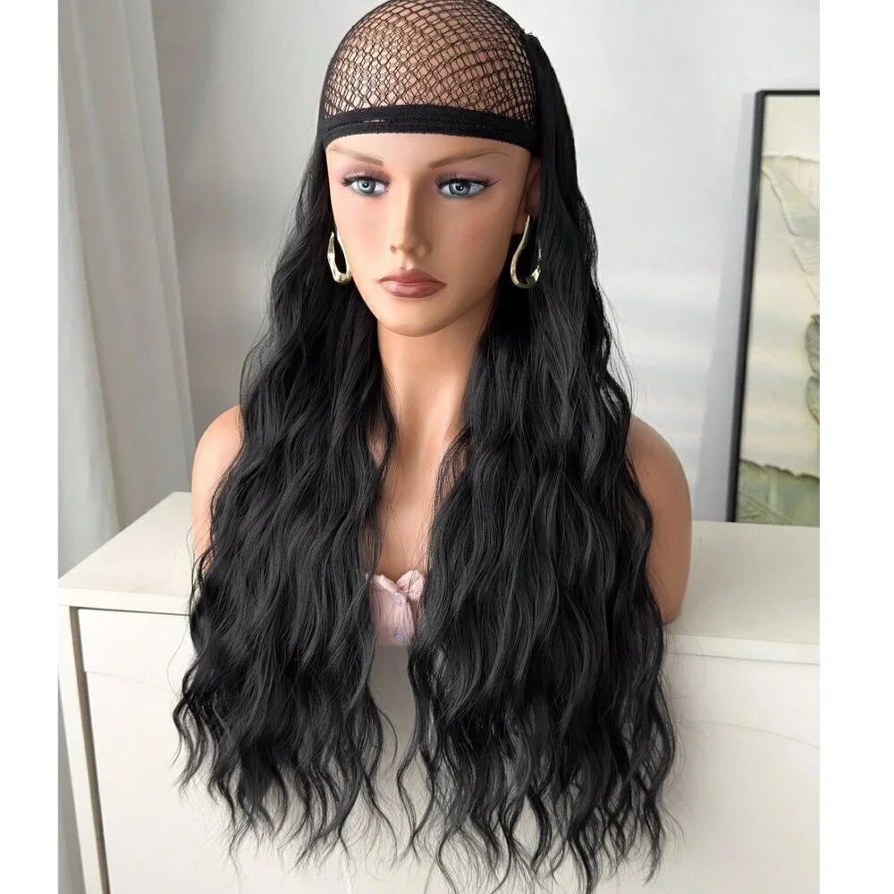 Human hair blend 24 In  black Clip in Hair Extensions Set